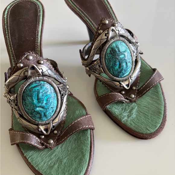 Vicini Green and Brown Women's Mules - 3”heels